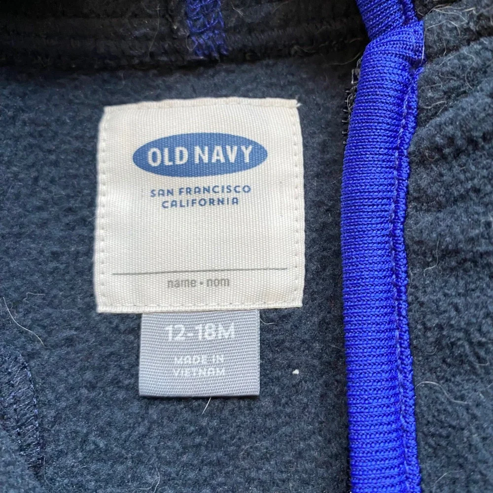 Old Navy Kids Navy‎ Blue Fleece Full Zip Hoodie 12-18 Months Blue Trim, Spring